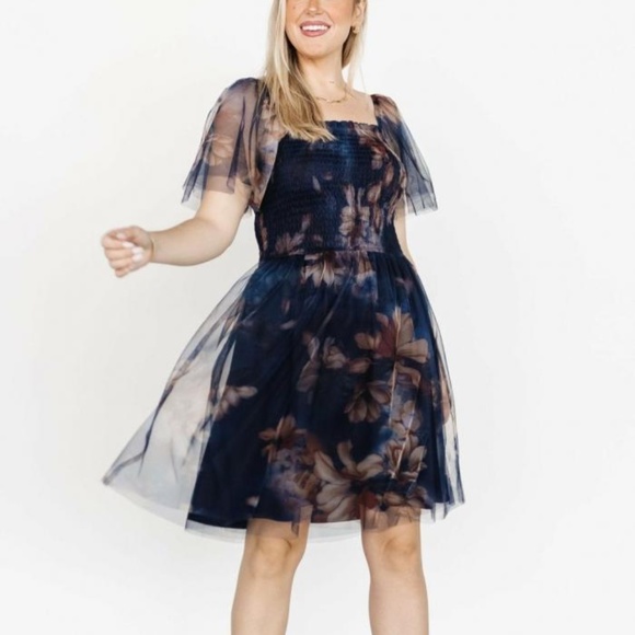 NEW Baltic Born Tivoli Tulle Short Floral Flowy Sheer Sleeve Dress Size XL - Picture 1 of 9